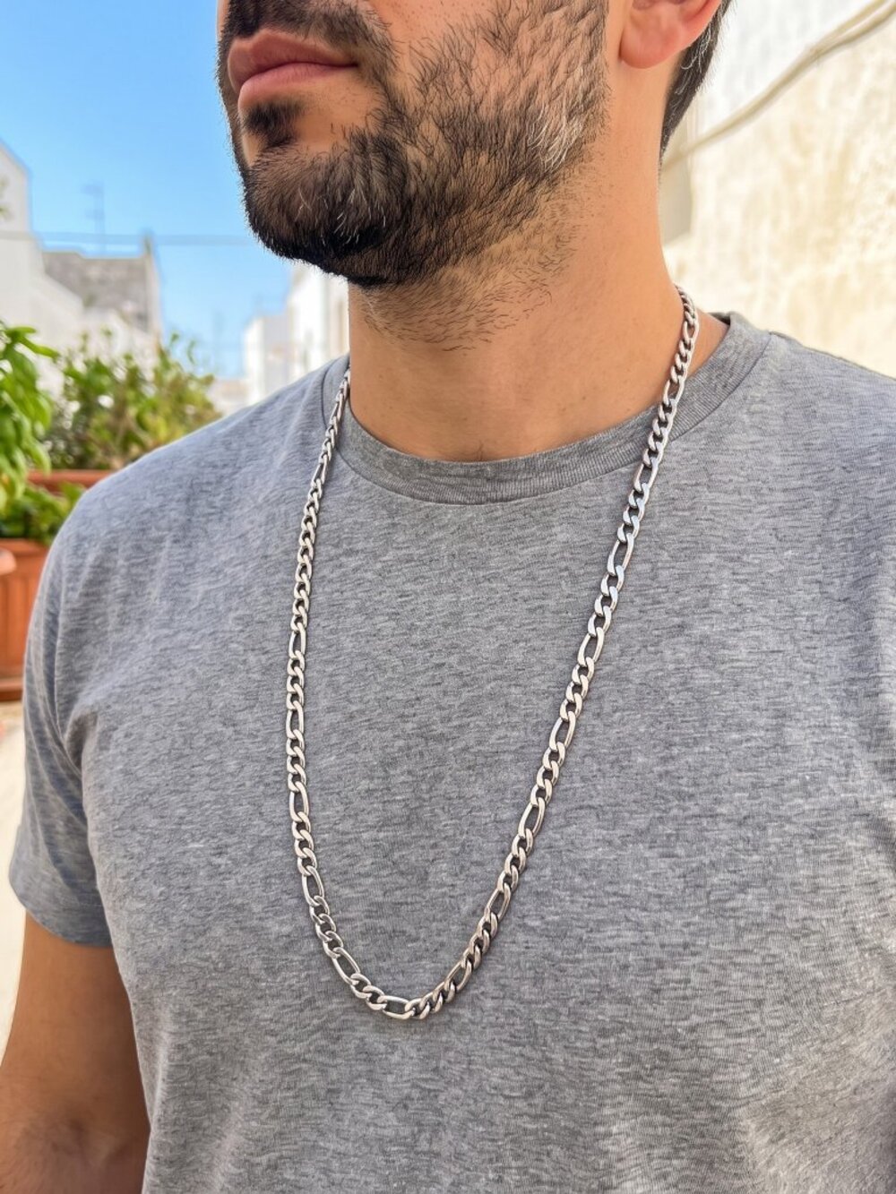 Mens Figaro Chain Real Silver 26 Inch Plated 5mm Classic Hip Hop Waterproof